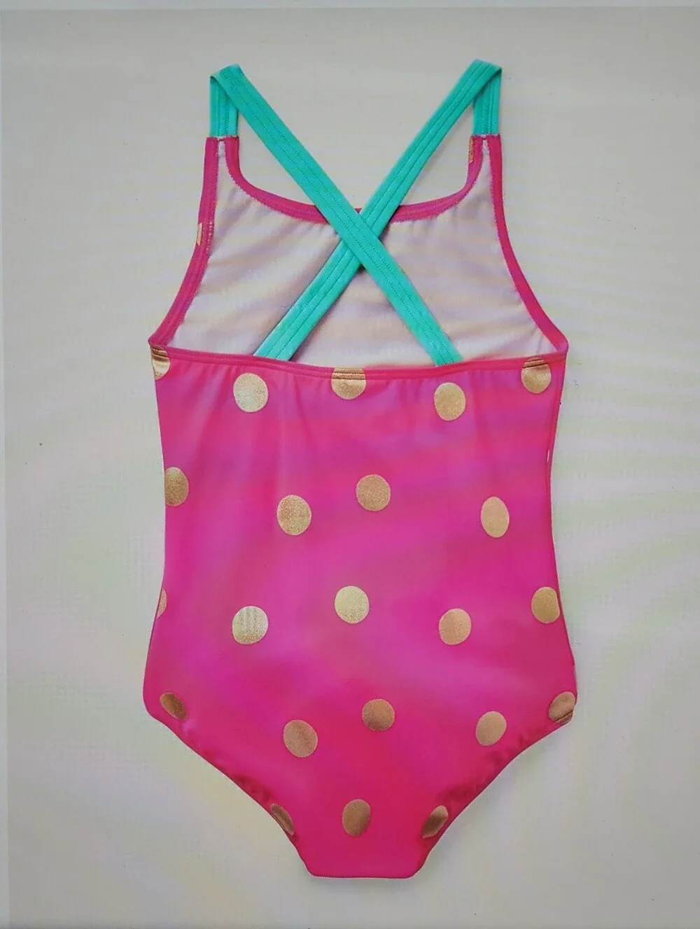 ♥️NWT♥️ Boden Girls Pink Polka Dot One-Piece Swimsuit with Crossback Straps